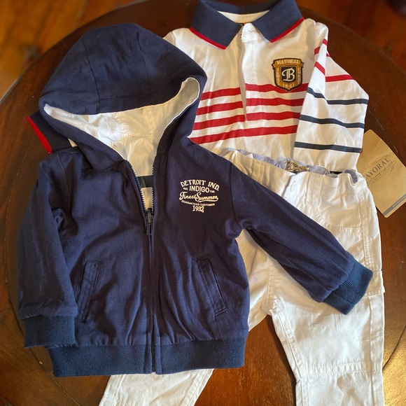 Mayoral Striped White and Red Jacket Shirt and Pants Matching Set 6 Months - Picture 3 of 9